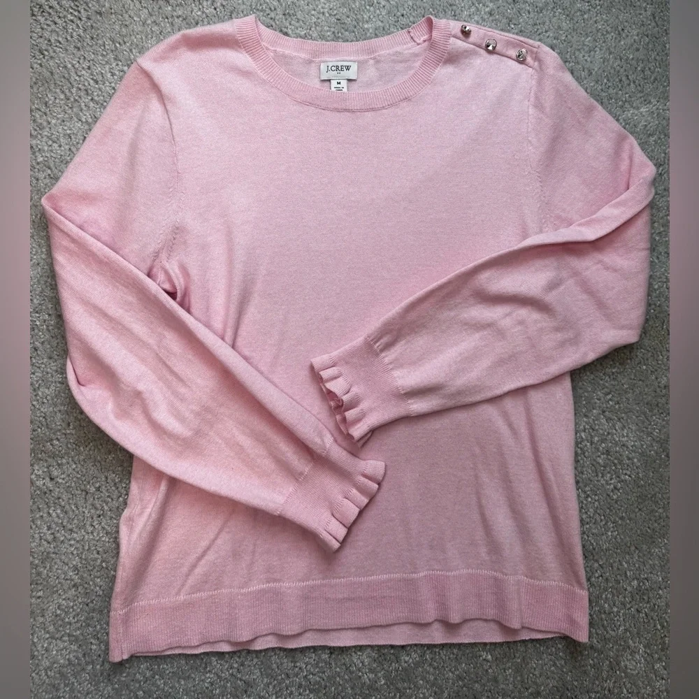 J. Crew Pink Button-Shoulder Sweater-Cotton-Spring